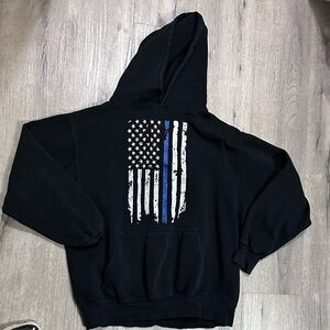 Thin Blue Line Distressed‎ Flag Black Hoodie